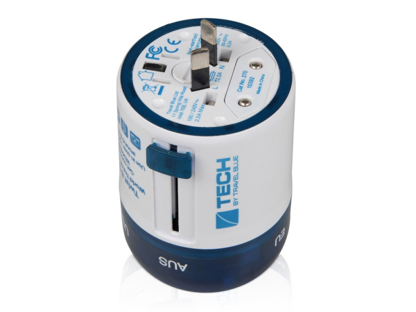 Адаптер с 2-мя USB-портами Twist & Slide, Цвет голубой/белый