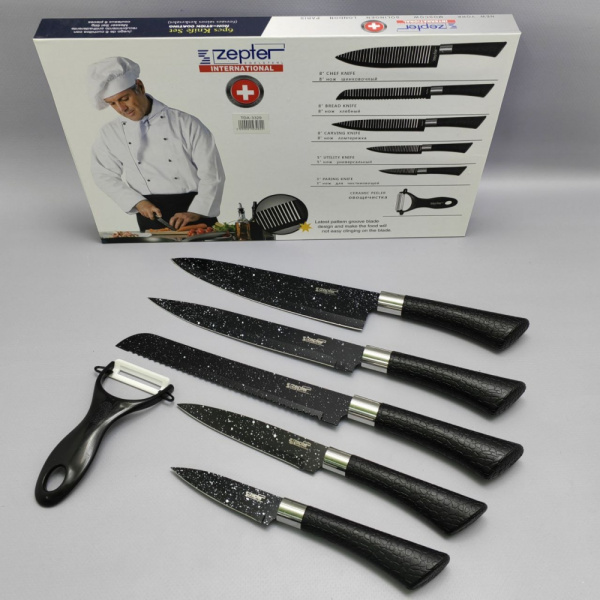Набор кухонных ножей из нержавеющей стали 6 предметов Zeptef/ Подарочная упаковка