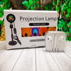 Цветной светильник Проектор (лампа блогера) Projection Lamp YD-009 + Наушники проводные в кейсе А1