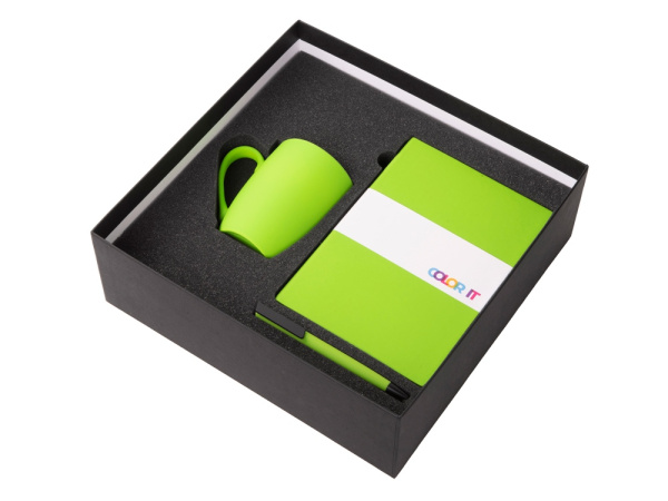 Подарочный набор «COLOR IT» c блокнотом, ручкой и кружкой, Размер гибкая обложка, Цвет зеленое яблоко