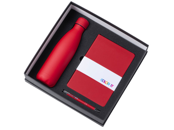 Подарочный набор "Color it" с блокнотом, металлической ручкой и термобутылкой, Размер магнитная обложка, Цвет красный