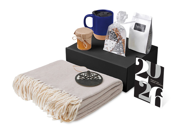 Подарочный набор «Re:Nest» с пледом, кружкой и вареньем, Цвет синий