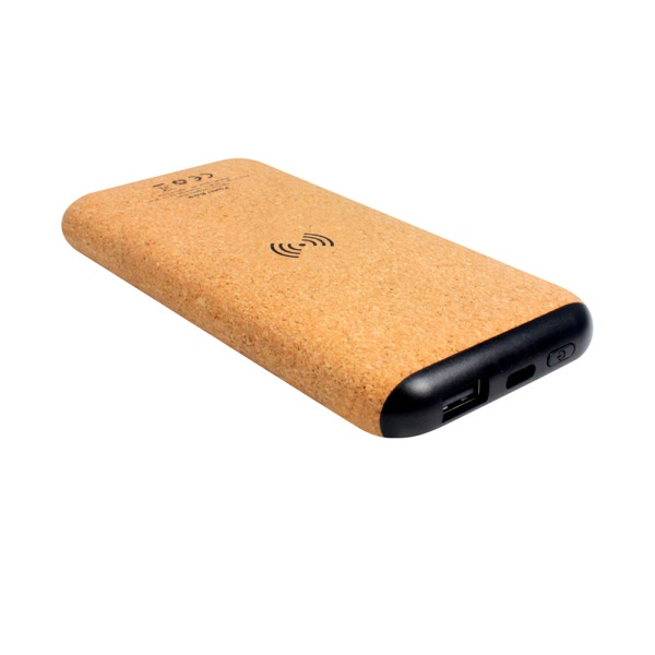 Внешний аккумулятор Suntory с беспроводной зарядкой 10000 mAh с пробковым покрытием / Портативное зарядное устройство / Повербанк