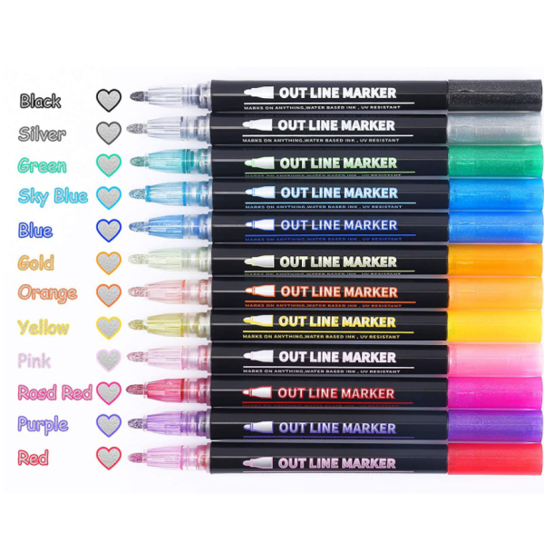 Контурные маркеры Outline Pen / Набор цветных блестящих контурных фломастеров / Двойная линия / Маги