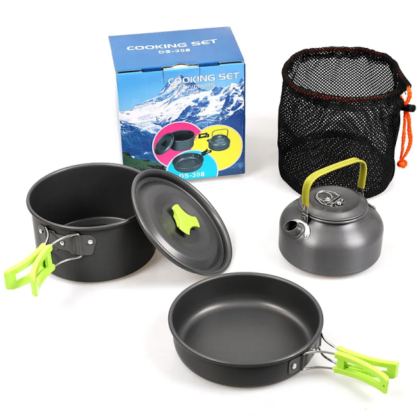 Набор туристической посуды для пикника и путешествий Cooking Set DS -308 из анодированного алюминия, 9 предметов
