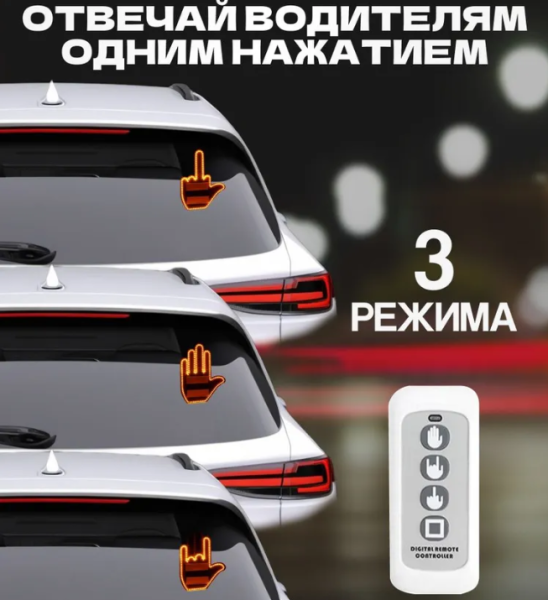 Светодиодная рука - панель в автомобиль с пультом управления Fun Gesture / Наклейка на заднее стекло авто, 3 режима - жеста
