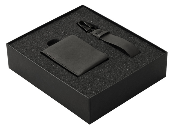 Подарочный набор Long River: кошелек, ремешок для ключей, Размер Без лого, Цвет черный