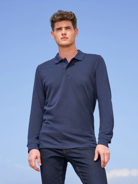 Рубашка поло мужская с длинным рукавом Perfect LSL Men, темно-синяя, S–3XL