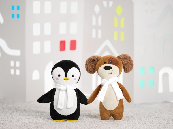 Мягкая игрушка Beastie Toys, пингвиненок с белым шарфом, 21,5х9,5 см