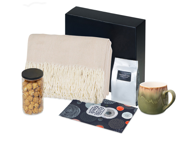 Подарочный набор «Re:y. Haven»  с пледом, кружкой и чаем, Цвет оливковый