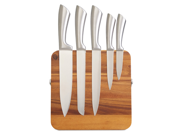 Набор ножей на магнитной подставке «Терон», Цвет натуральный/серебристый