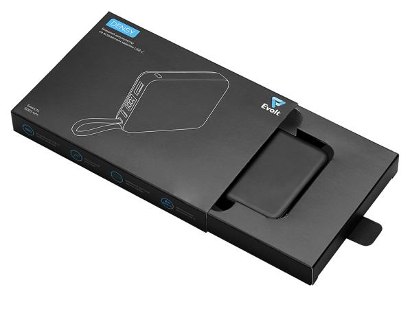 Внешний аккумулятор со встроенным кабелем USB-C «Дэнси», 5000 мАч, Цвет черный
