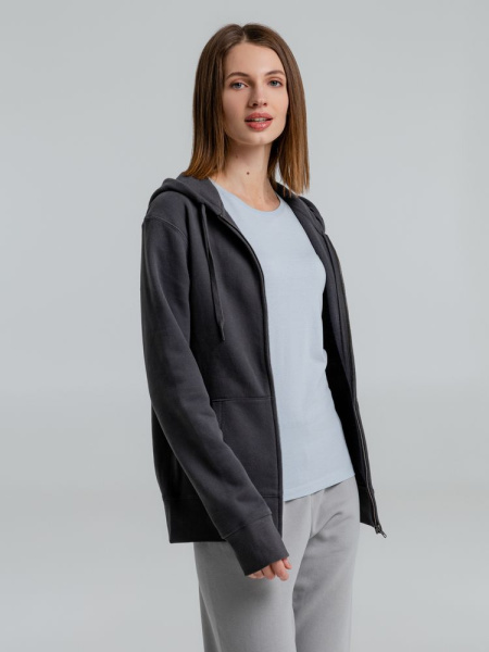 Толстовка на молнии с капюшоном унисекс King, темно-серая, XS–4XL