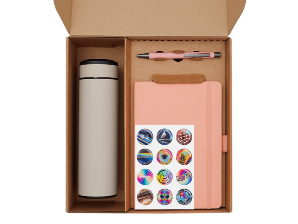 Набор «Warmpage» с термосом, блокнотом, ручкой и чаем, Цвет розовый, пыльная роза, бежевый