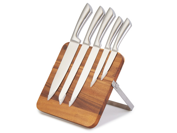 Набор ножей на магнитной подставке «Терон», Цвет натуральный/серебристый
