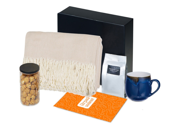 Подарочный набор «Re:y. Haven»  с пледом, кружкой и чаем, Цвет синий