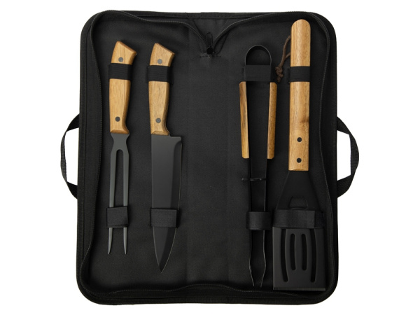 Набор для барбекю «Ribeye» из акации, Цвет инструменты- черный/дерево, чехол- черный
