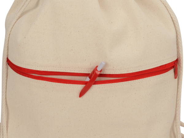 Рюкзак-мешок «Lark» из хлопка 180 г/м2 с цветной молнией, Цвет натуральный/красный