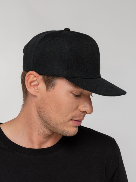 Бейсболка Snapback с прямым козырьком, черная, 56-58