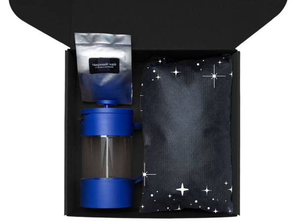 Подарочный набор «Re:Together» с френчпрессом, кружками и дженгой, Цвет синий