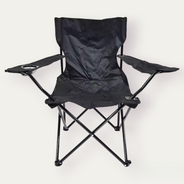Складное туристическое кресло с подлокотниками и подстаканником, черный