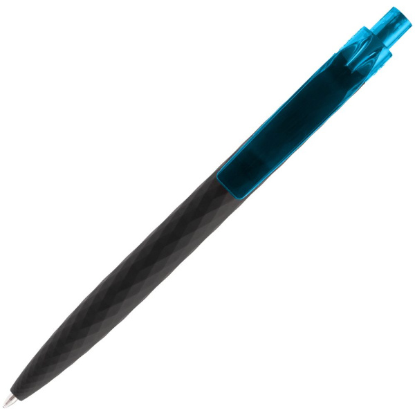 Ручка шариковая Prodir QS01 PRT-T Soft Touch, черная с голубым, 14х1 см