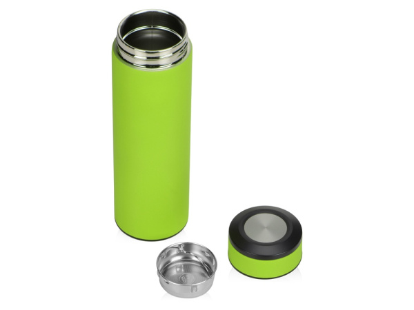 Термос «Confident» с покрытием soft-touch, Цвет зеленое яблоко/черный/серебристый