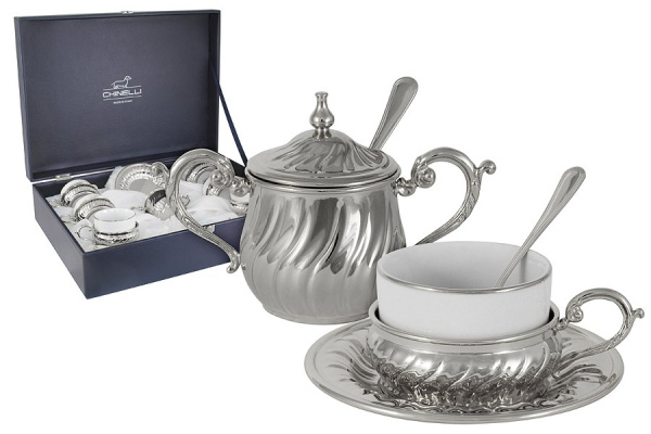 Чайный сервиз LUSSO  TORCIGLIONE в подарочной упаковке серебро