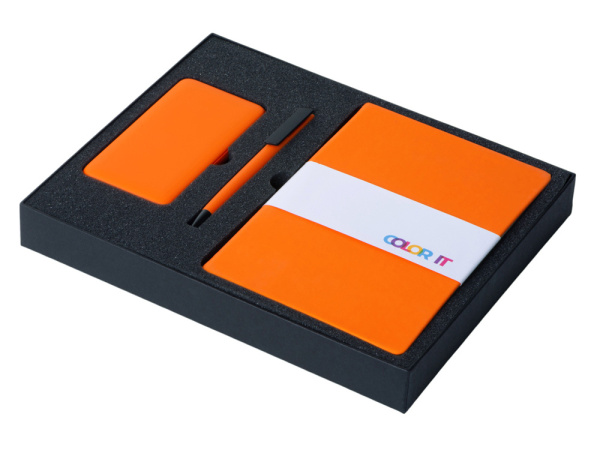 Подарочный набор «COLOR IT» c блокнотом, ручкой и повербанком, 10000 mAh, Цвет оранжевый