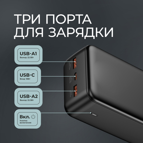 Внешний АКБ NRG Turbo V4 30000 мА-ч, дисплей, Размер 30000 mAh, Цвет черный