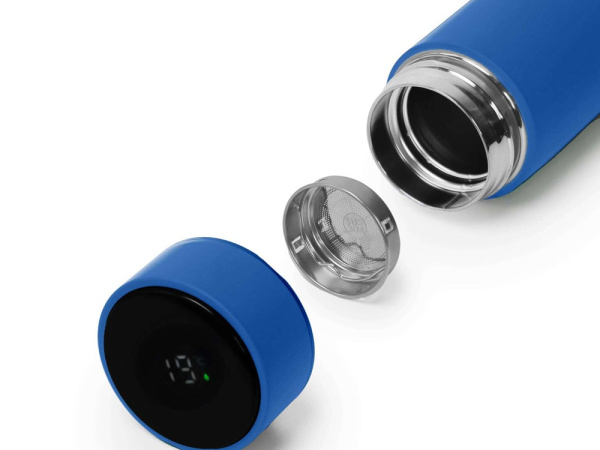 Термос FAMILY MARK LED, индикатор, soft touch, Цвет синий