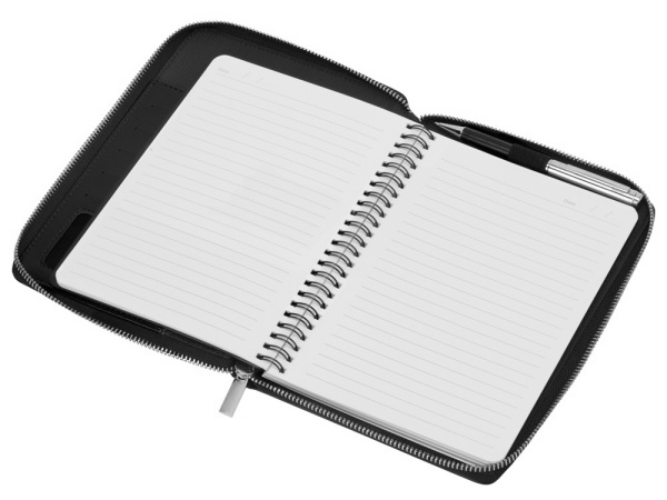 Бизнес-блокнот на молнии А5 «Fabrizio» с RFID защитой и ручкой, Цвет черный