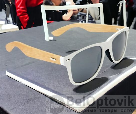 Очки солнцезащитные EDEN / Солнечные очки с защитой UV400 в глянцевой оправе с дужками из натурального бамбука