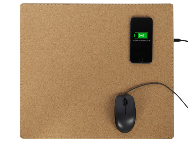 Пробковый коврик для рабочего места с беспроводной зарядкой «Querсus», Цвет натуральный