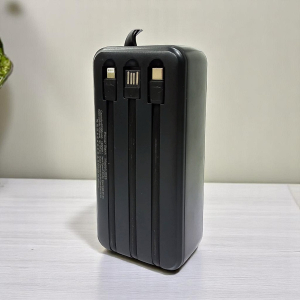 Внешний аккумулятор Hoco J223 с индикацией заряда, 60000mAh, разъемы USB и Lightning/Type-C, черный / С универсальным встроенным кабелем