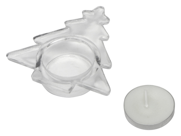 Подсвечник стеклянный со свечой, Цвет прозрачный, белый