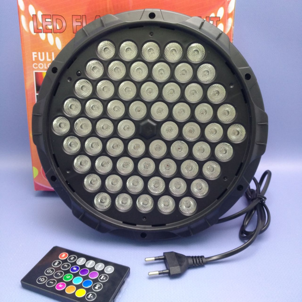 Светодиодный прожектор - светомузыка Led Flat Par Light, 60 диодов с пультом ДУ / Сценический свет для вечеринок, диско и праздников 