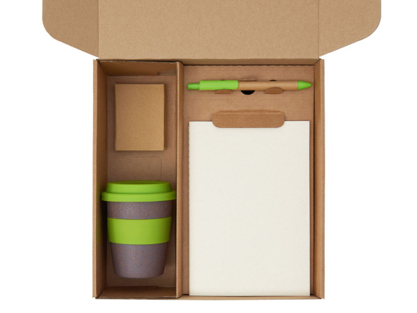 Набор «Halm» с блокнотом, ручкой и стаканом, Цвет зеленое яблоко, бежевый, коричневый, серый