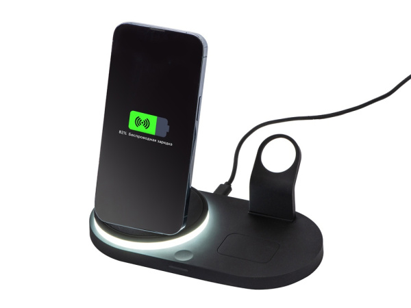 Складная зарядная станция с беспроводной зарядкой «Flashport», 15 Вт, Цвет черный