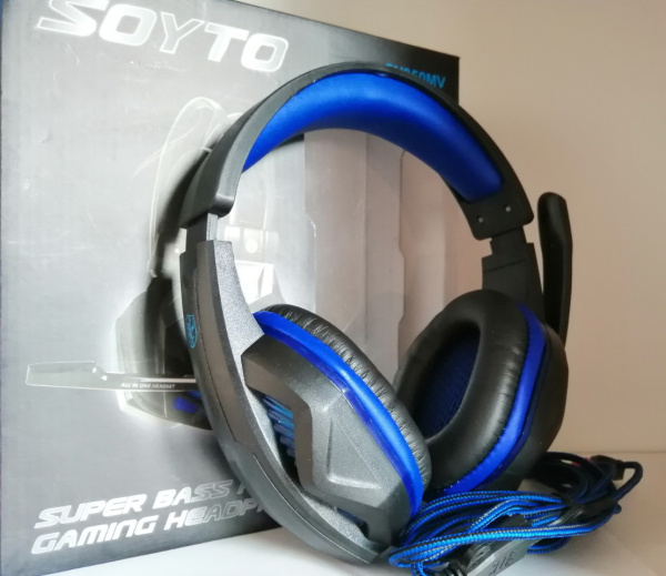 Игровые проводные наушники SOYTO SY850MV с микрофоном Чёрные с Синим