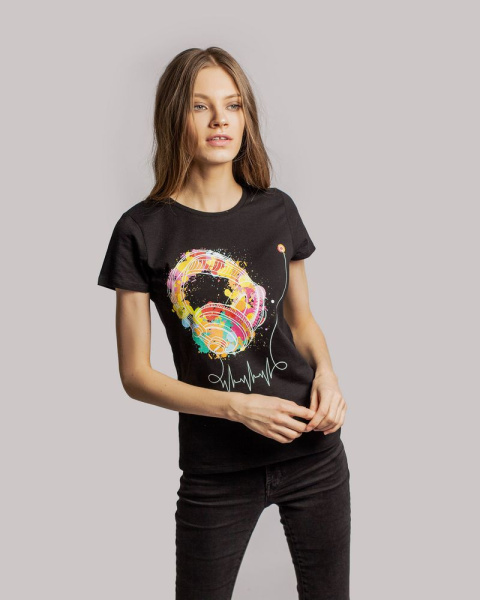 Футболка женская Feel The Beat, черная, S–XXL