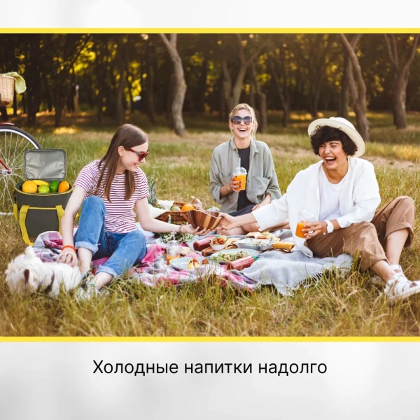 Сумка изотермическая  9047, 13 л, серо-желтая / Держит температуру до 24 часов, удобна для пикников и поездок