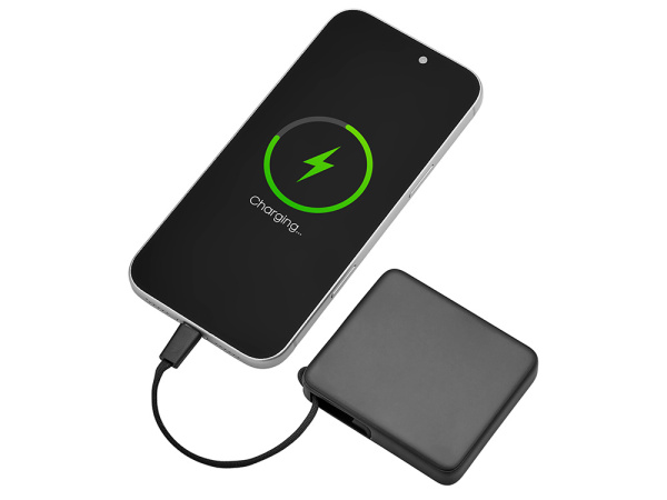 Внешний аккумулятор со встроенным кабелем USB-C «Дэнси», 5000 мАч, Цвет черный