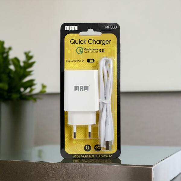 Сетевое зарядное устройство MRM MR30m QC3.0 5V/3.1A, 1USB, с кабелем Micro 1,2м, белый