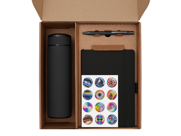 Набор «Warmpage» с термосом, блокнотом, ручкой и чаем, Цвет черный, серый