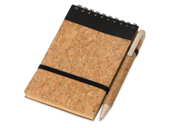 Блокнот «Forli S» с обложкой из пробки, Цвет натуральный/черный