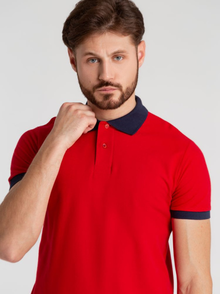Рубашка поло Prince 190, красная с темно-синим, XS–XXL