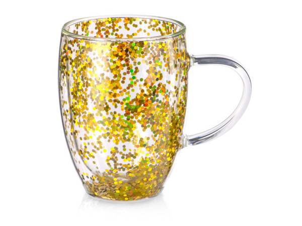 Кружка с двойными стенками с блестками «Festival», Цвет прозрачный/золотистый