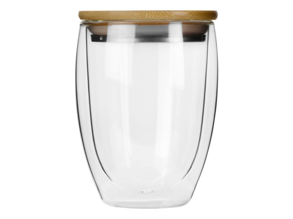 Стакан с двойными стенками и бамбуковой крышкой «Valday», Цвет прозрачный, коричневая крышка