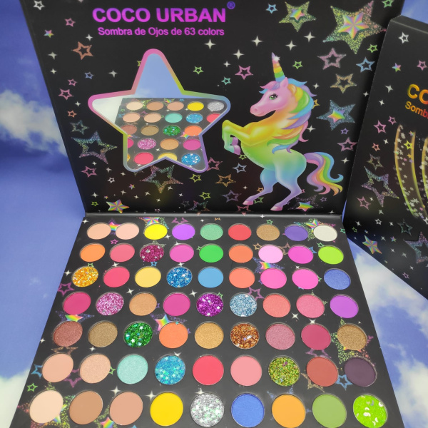 Палетка теней для век Unicorn (Единорог) COCO URBAN Sombra de Ojos de 63 colors с зеркальцем, 63 отт